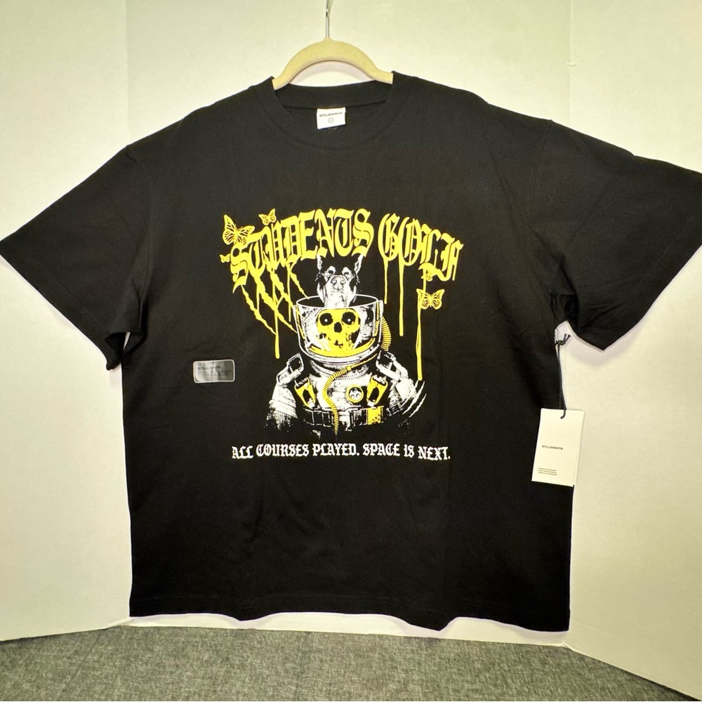 Students Golf Space Is Next Black Graphic T- Shirt Size Large